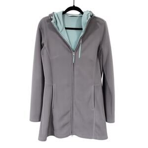 Athleta Large SLIM GrayMint Hooded Longline Jacket FullZip Athleisure Clean Girl